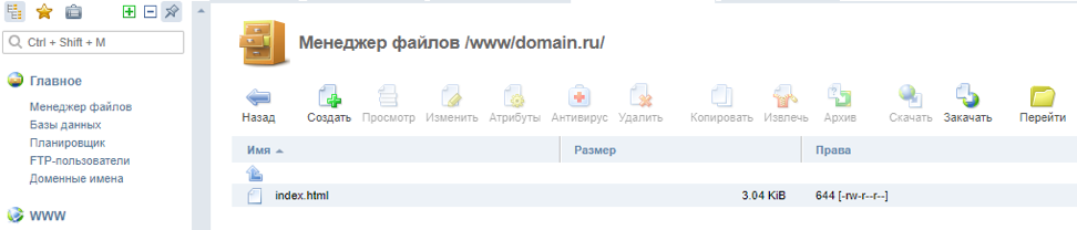 Где находится файловый менеджер в панели хостинга ISPManager